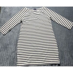 Gap Dress Women M Striped 3/4 Sleeve Sheath Knee Cream/Navy Blue Nautical Casual